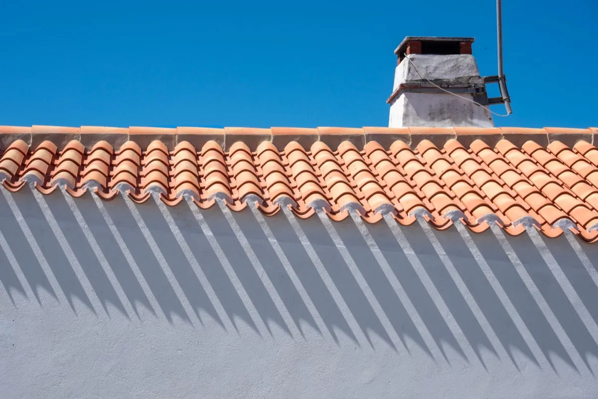 Roof ridge line and chimney on a home in McAllen, TX